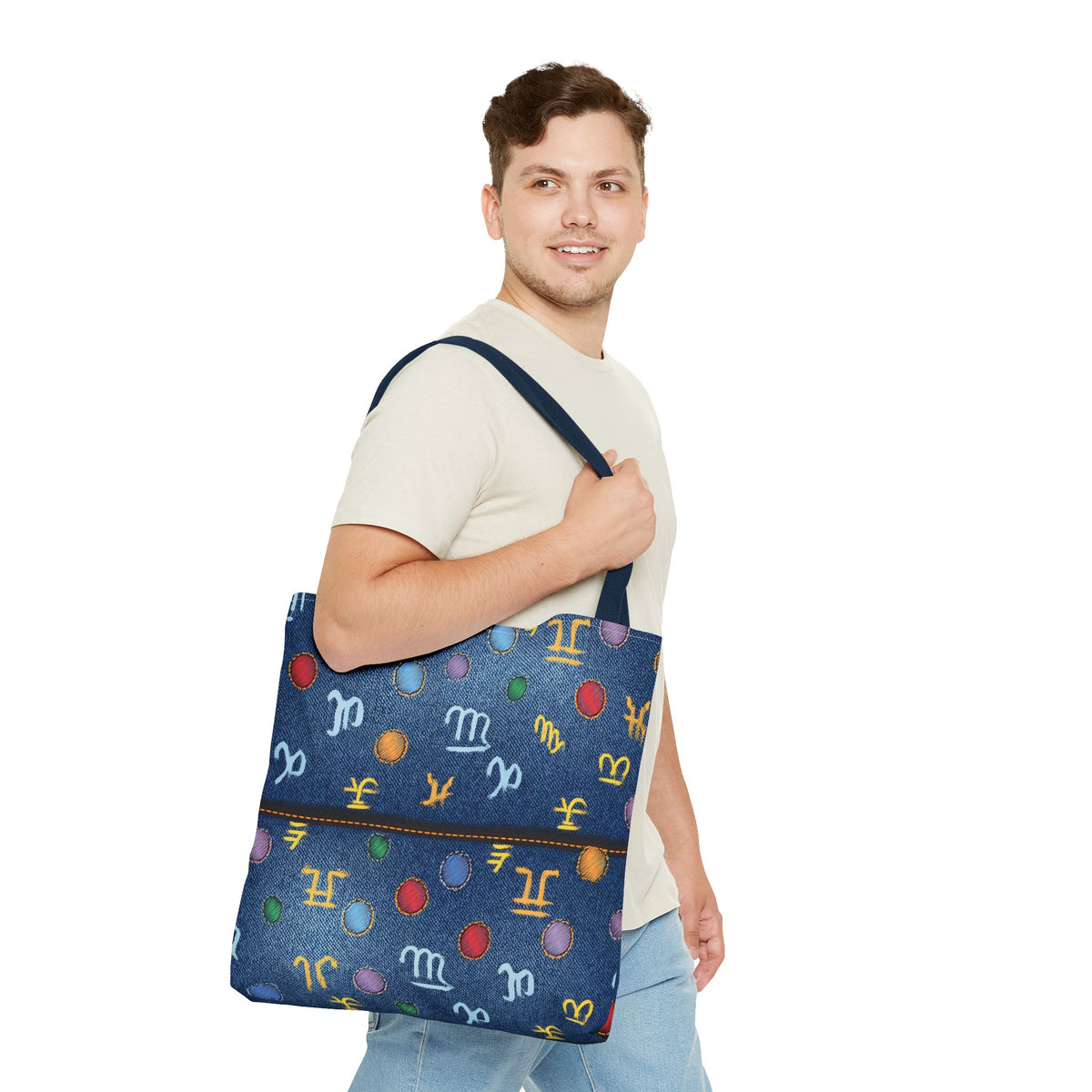 Denim Fabric Imitation Print Unisex Canvas Bag Poly Spun 3 Sizes Tote Bag 184-4