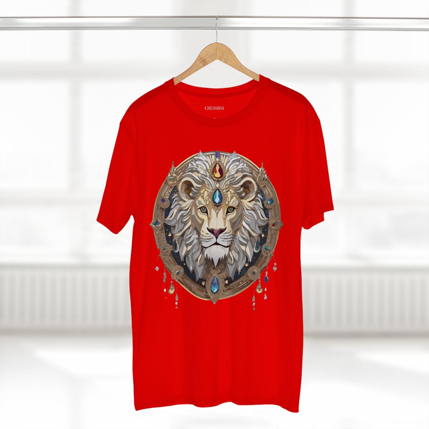 Lion Graphic Unisex 100 Cotton Tee With Unique Animal Golden Medallion Art Design 59