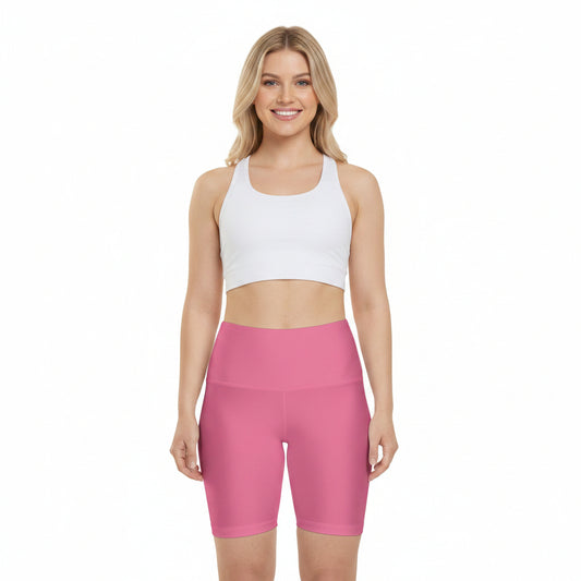 Petal Rouge Rose Women's Workout Shorts — Solid High-Waist Biker Shorts for Exercise & Everyday Wear