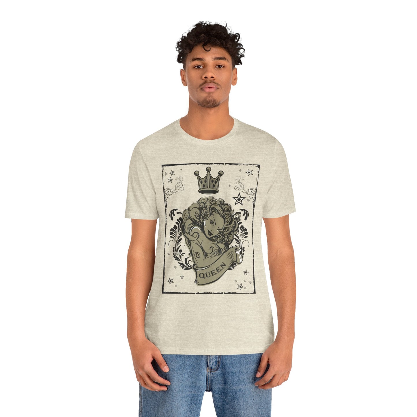 Crown Face Portrait Graphic Tee Vintage Floral Illustration Rock Band T-Shirt