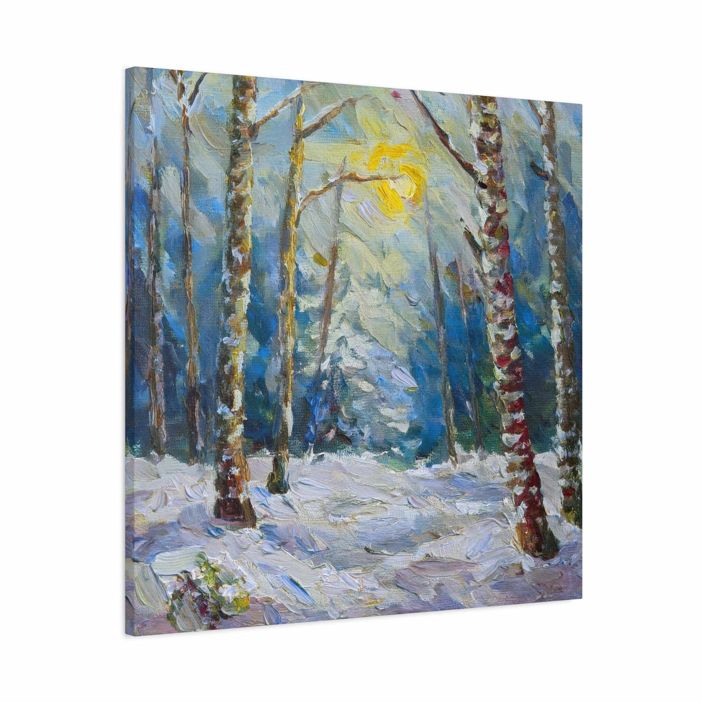 Snow Forest Print Canvas, Oil Paint Print 20x20, 24x24, 30x30, 32x32, 36x36 Art Design Print Pine-Wood Inner Frame MC-79
