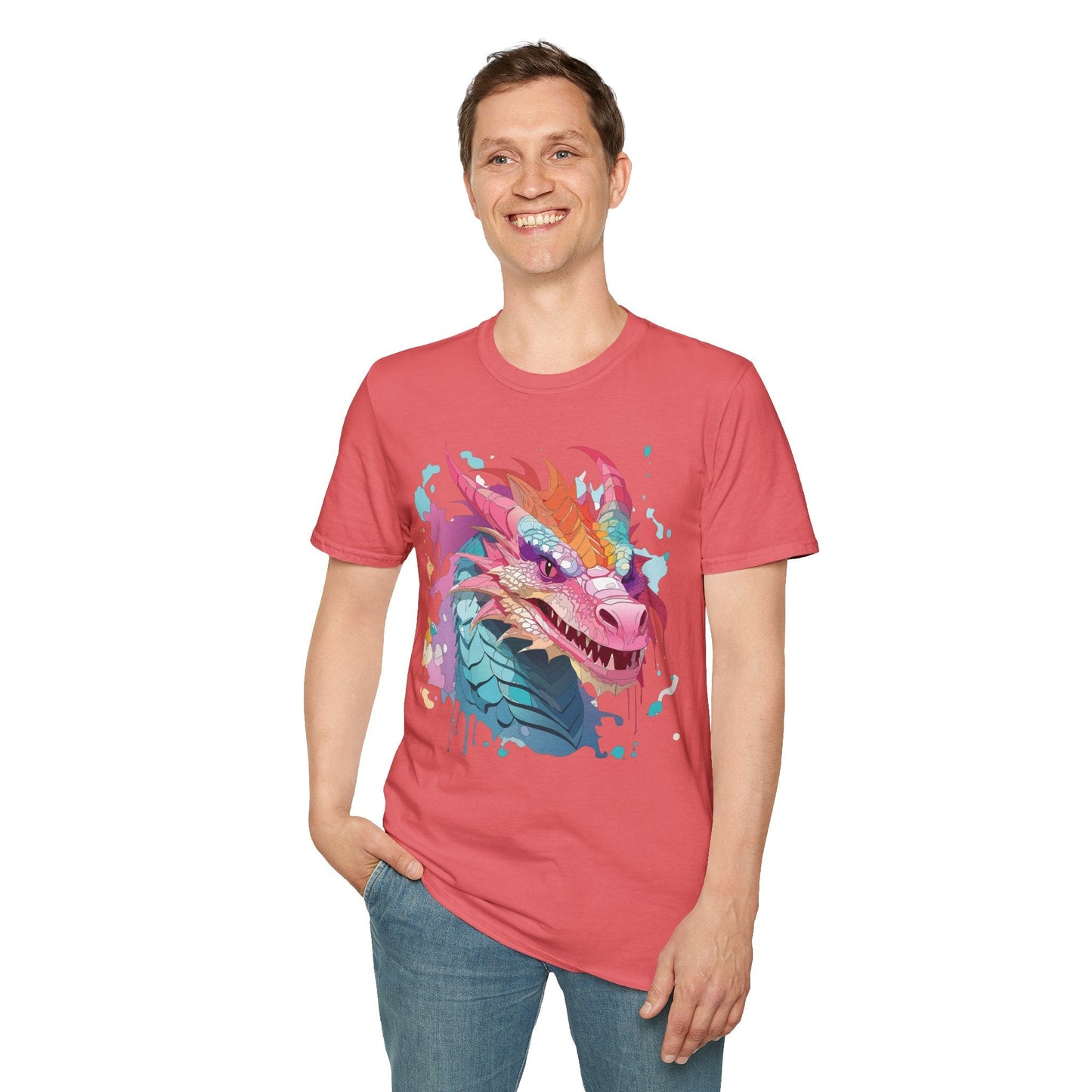 Dragon Graphic Tee Unisex Gildan Softstyle Cotton Shirt With Animal Art Design 64000