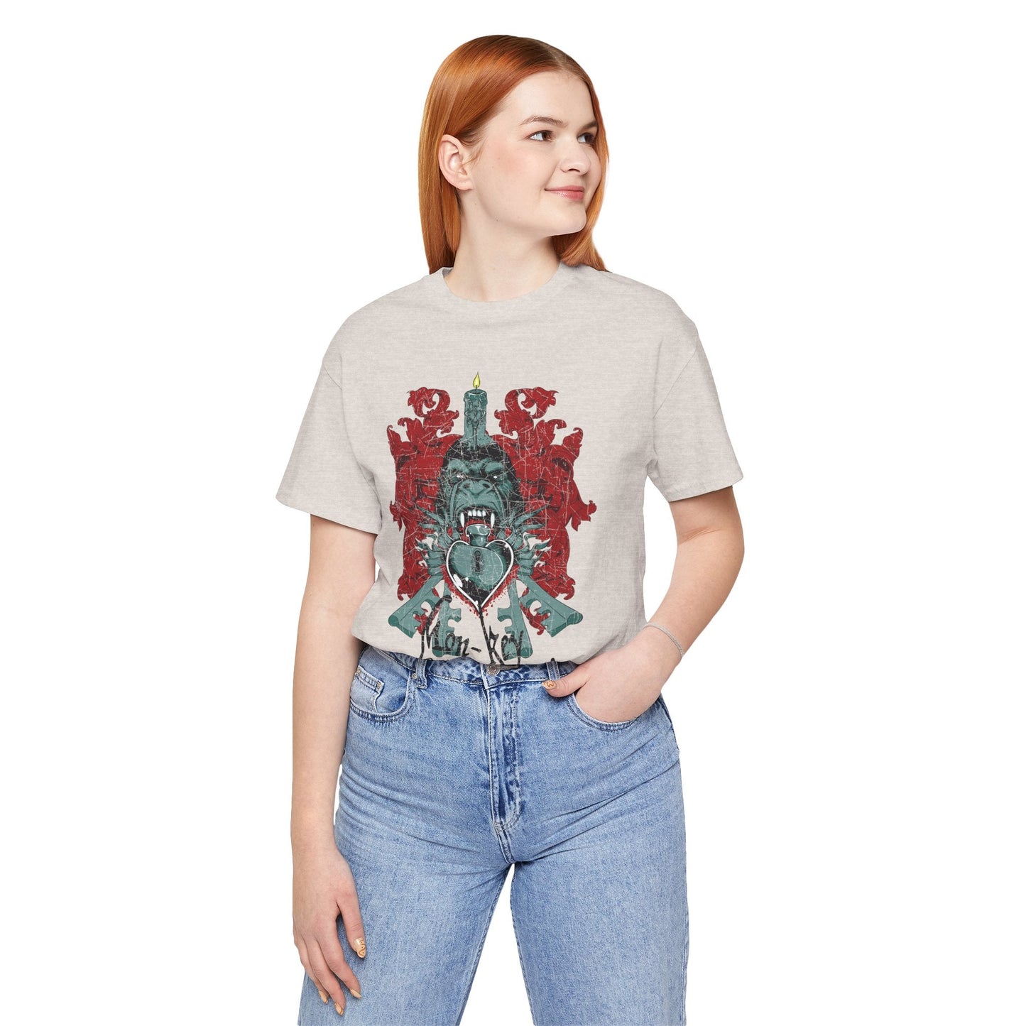 Gorilla Crest with Sword and Heart T-Shirt Heraldic Gothic Design Rock Band T-Shirt