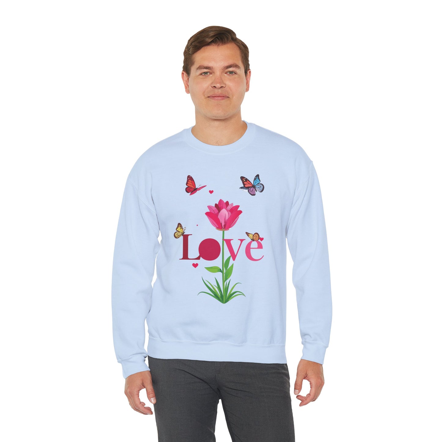 Unisex Floral Love Sweatshirt, Love Floral Sweatshirt, Floral Butterfly Sweatshirt, 50/50 Cotton-Poly Valentine's Day Sweatshirt 02