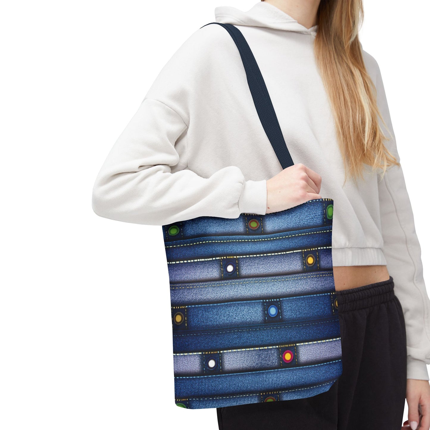 Denim Fabric Imitation Print Unisex Canvas Bag Poly Spun 3 Sizes Tote Bag 144
