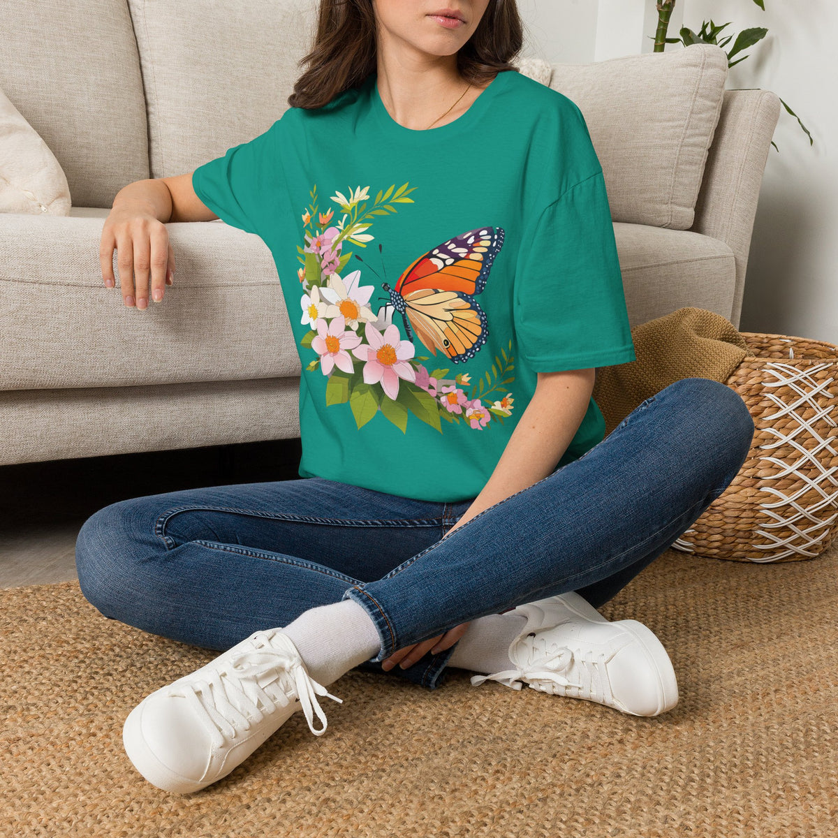 Monarch Butterfly Floral Graphic Tee Unisex 100 Cotton Gildan T-Shirt