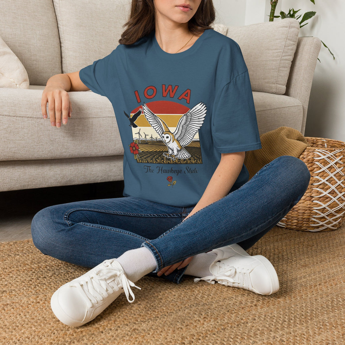 Iowa Barn Owl Tee — The Hawkeye State Vintage Sunset Tee Travel Tourist Graphic Design Unisex 100 Cotton Gildan T-Shirt
