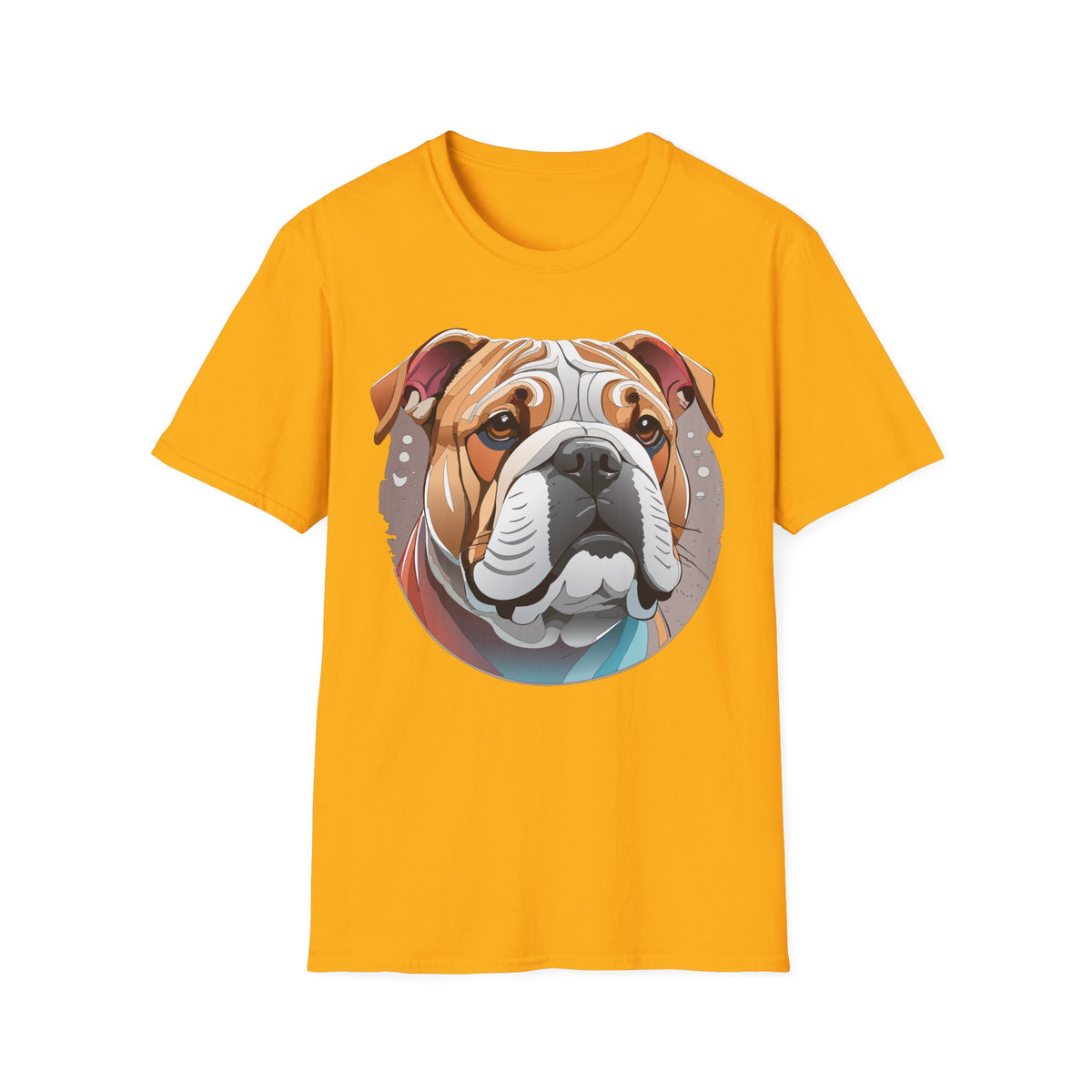 Bulldog Graphic T-Shirt — Colorful English Bulldog Portrait Graphic Design Unisex 100 Cotton Gildan T-Shirt