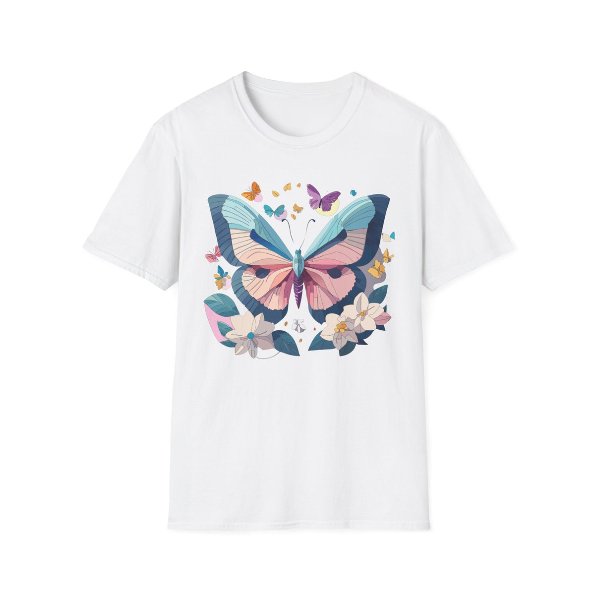 Pastel Butterfly Floral Moths Graphic Design Unisex 100 Cotton Gildan T-Shirt