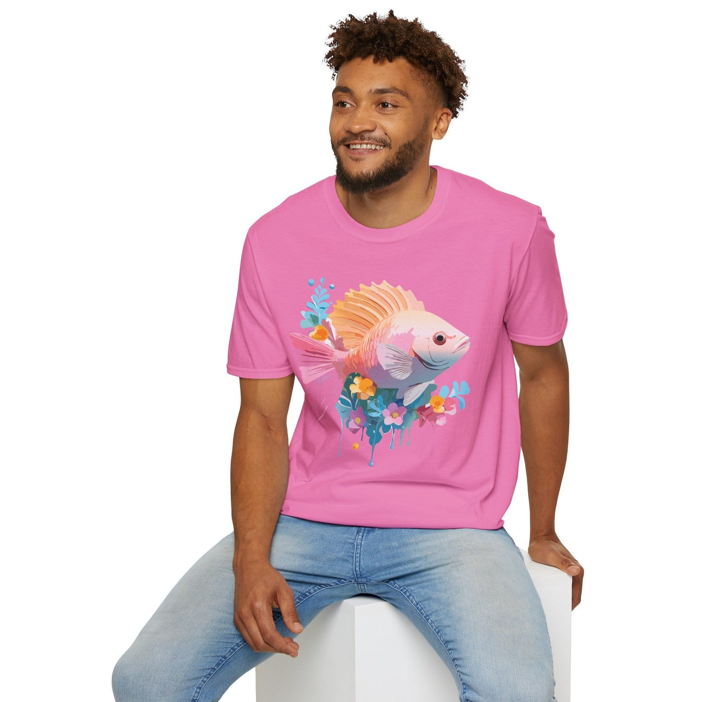 Fish Art Design Graphic Tee Shirt Unisex Softstyle Cotton Short Sleeve Comfort Fit Everyday Wear