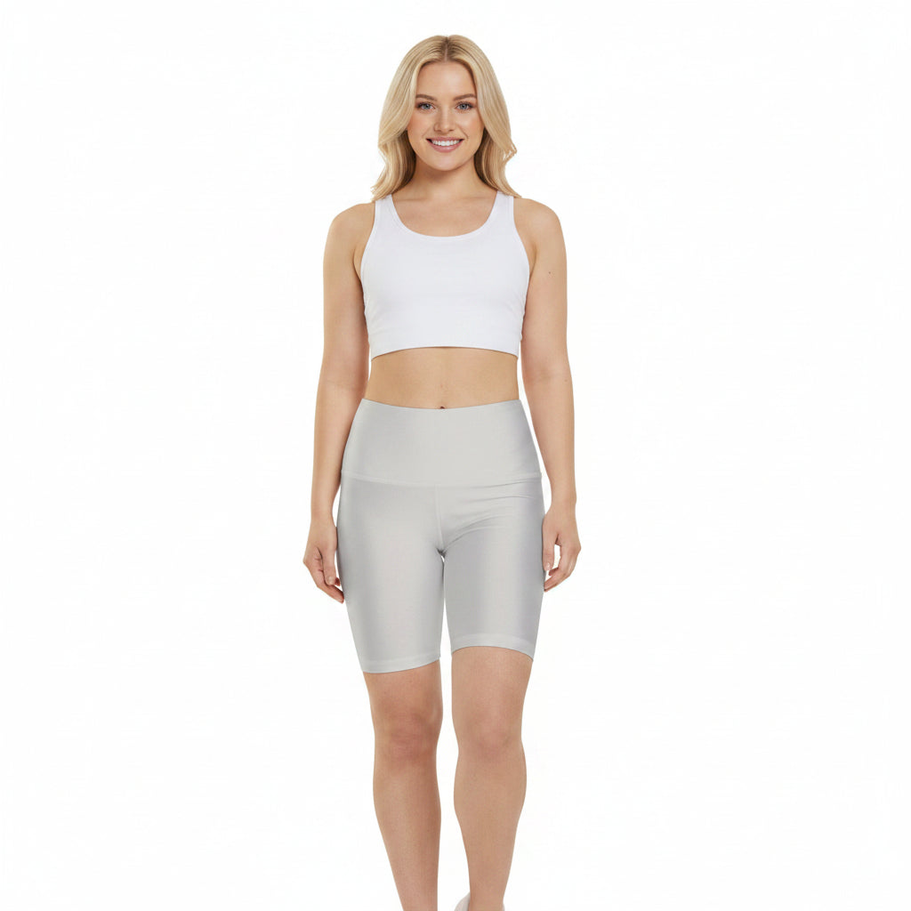 Dust Grey Women's High-Waist Workout Shorts — Plain AOP Biker Briefs