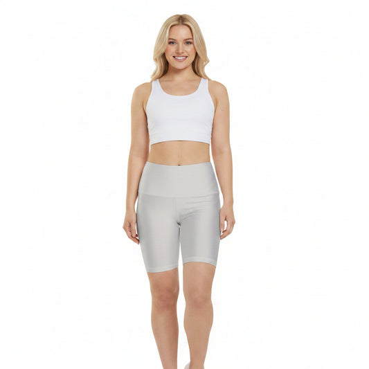 Dust Grey Women's High-Waist Workout Shorts — Plain AOP Biker Briefs