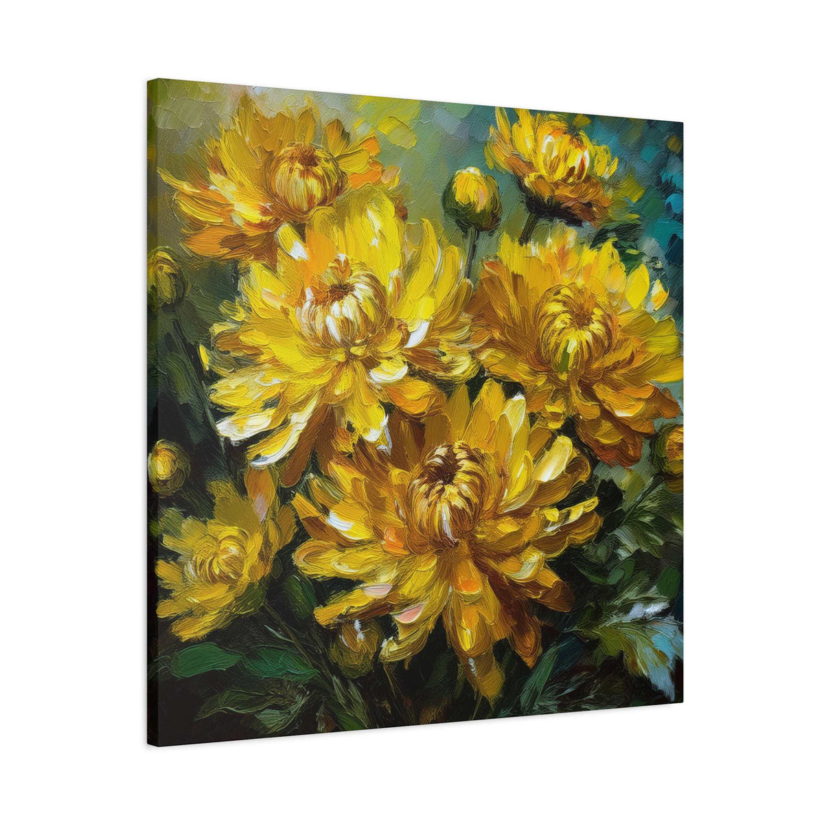 Chrysanthemums Print Canvas, Floral Oil Paint Print 20x20, 24x24, 30x30, 32x32, 36x36 Art Design Pine-Wood Inner Frame MC-162