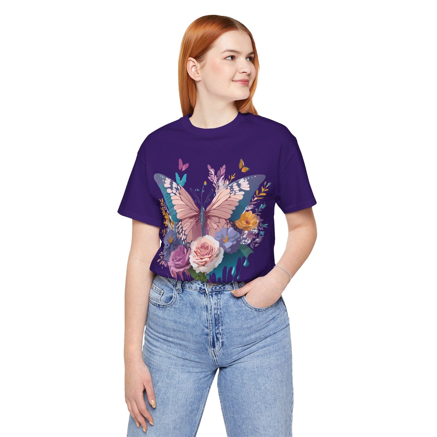 Butterfly Graphic Unisex 100 Cotton Lightweight Vintage Floral Design Jersey Tee 43