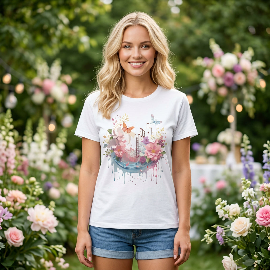 Music Graphic Unisex Cotton Bella+Canvas Tee with Art Design n162