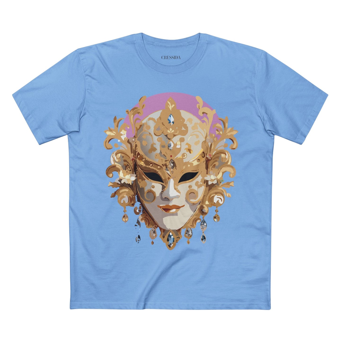 Carnival Mask Graphic T-Shirt Unisex 100 Cotton With Antique Gold Art Design Tee 10