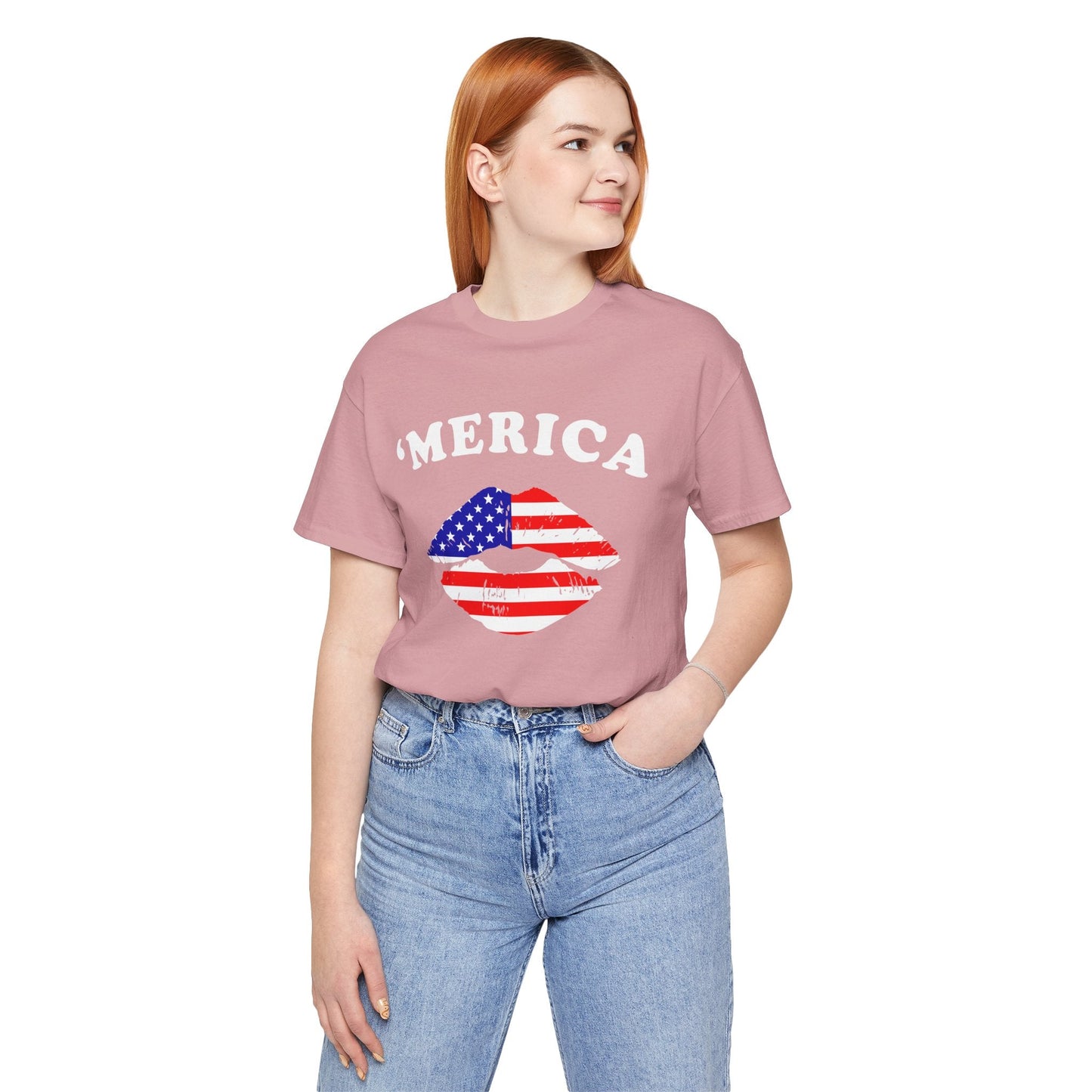 American Flag Lip Graphic Unisex Cotton T-Shirt a9