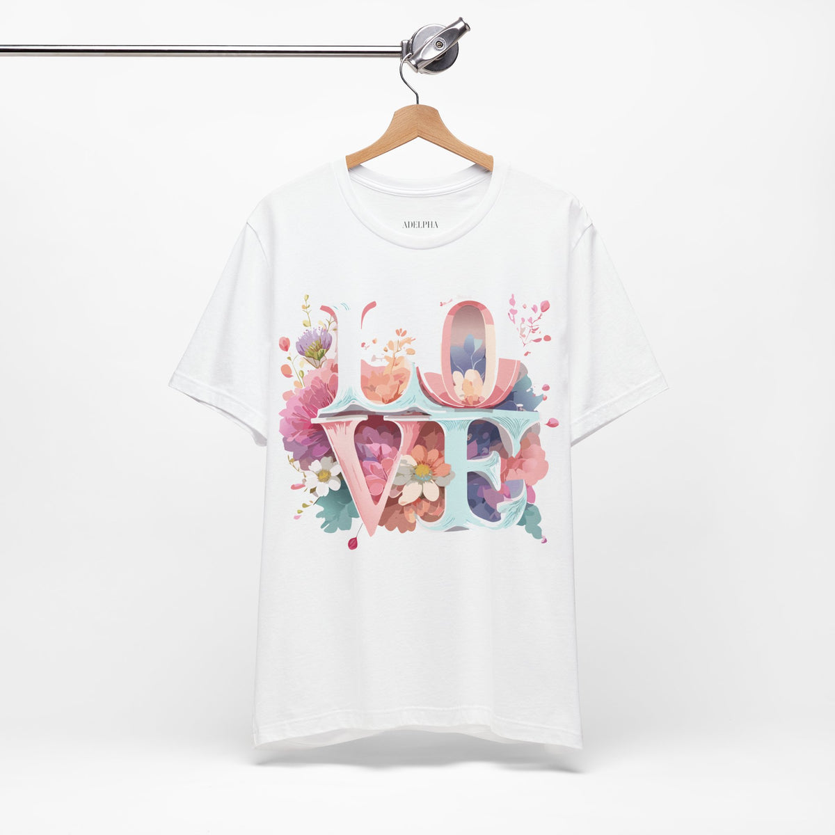 Valentine's Day Graphic Unisex Cotton Bella+Canvas Tee with Floral Art Design d107