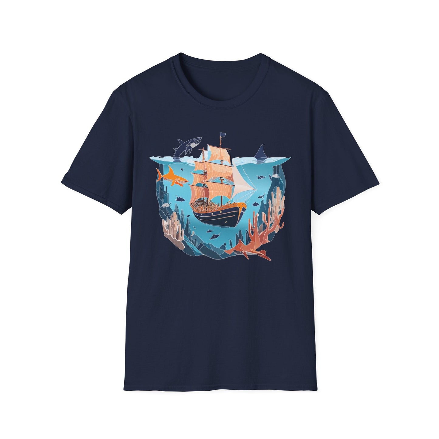 Ocean Tee Shirt Unisex Softstyle 64000 U Boat Design 100 Percent Ring Spun Cotton Tee