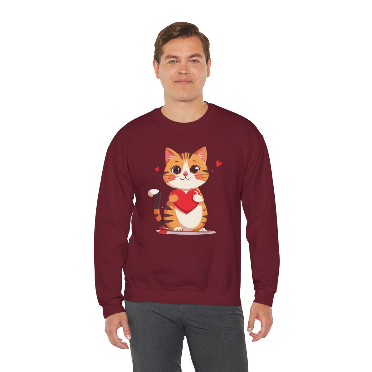 Cat Heart Sweatshirt, Heart Sweatshirt, Cat Sweatshirt, Valentine's Day Sweatshirt, 50/50 Cotton-Poly Animal Sweatshirt 103