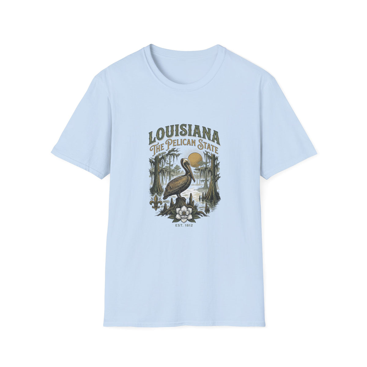 Louisiana Pelican State T-Shirt — Vintage Bayou Wildlife Travel Tourist Graphic Design Unisex 100 Cotton Gildan T-Shirt