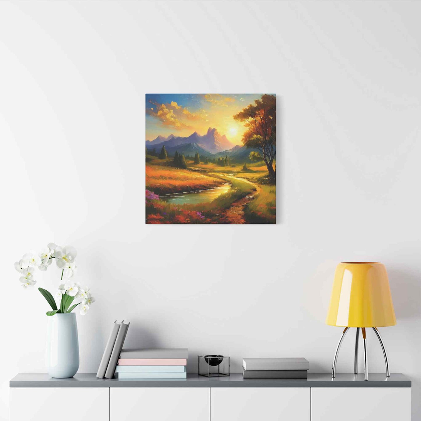 Landscape Print Canvas, Oil Paint Print 20x20, 24x24, 30x30, 32x32, 36x36 Art Design Print Pine-Wood Inner Frame MC-37