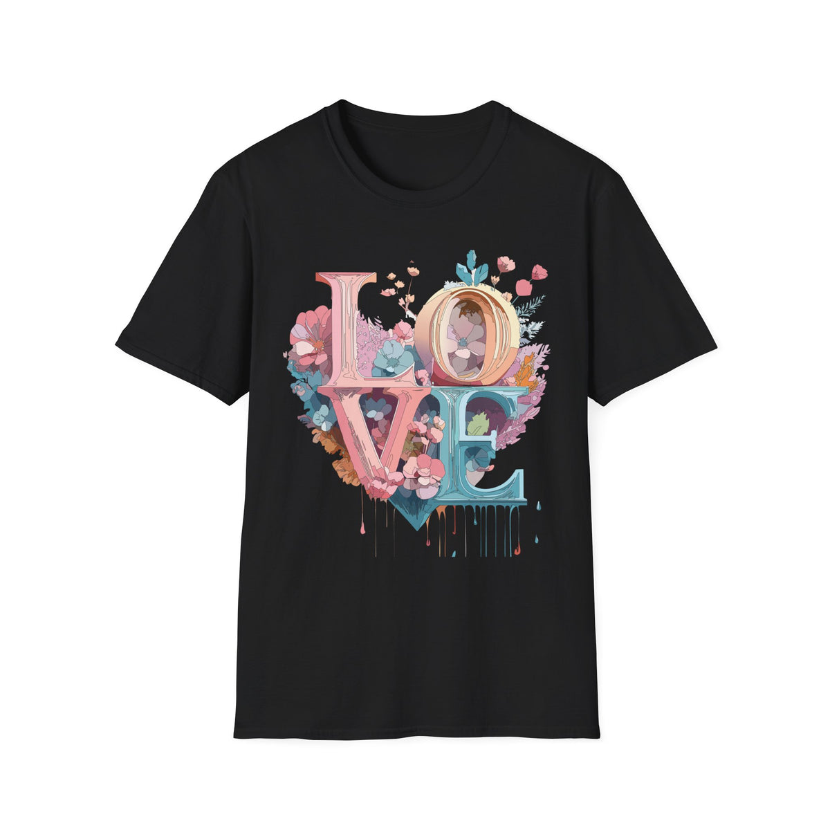 Floral LOVE typography T-Shirt | Pastel botanical letters tee