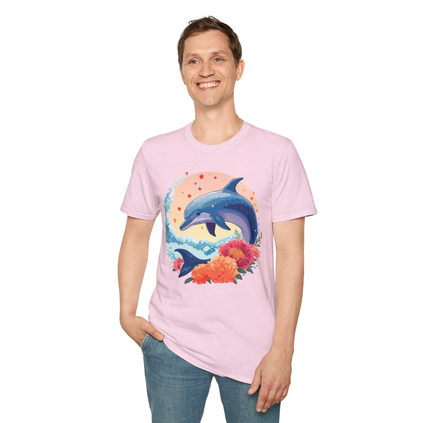Dolphin Shirts Unisex Tee 100 Percent Ring Spun Cotton Gildan Softstyle 64000 For Everyday Comfort