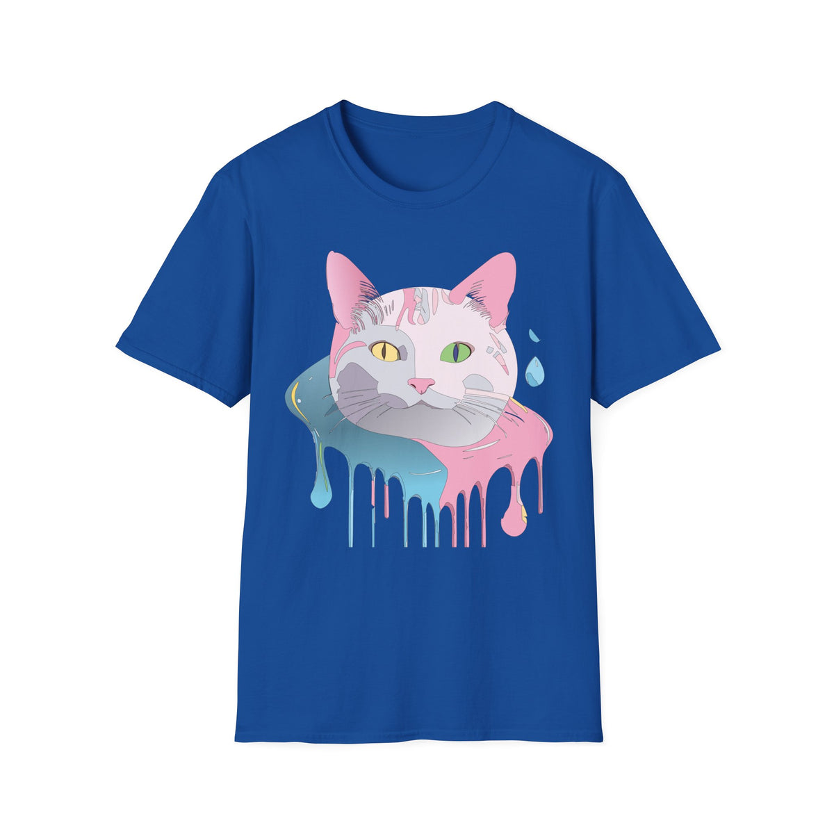Colorful Drip Cat Artwork T-Shirt | Heterochromatic Eyes, Painterly Design