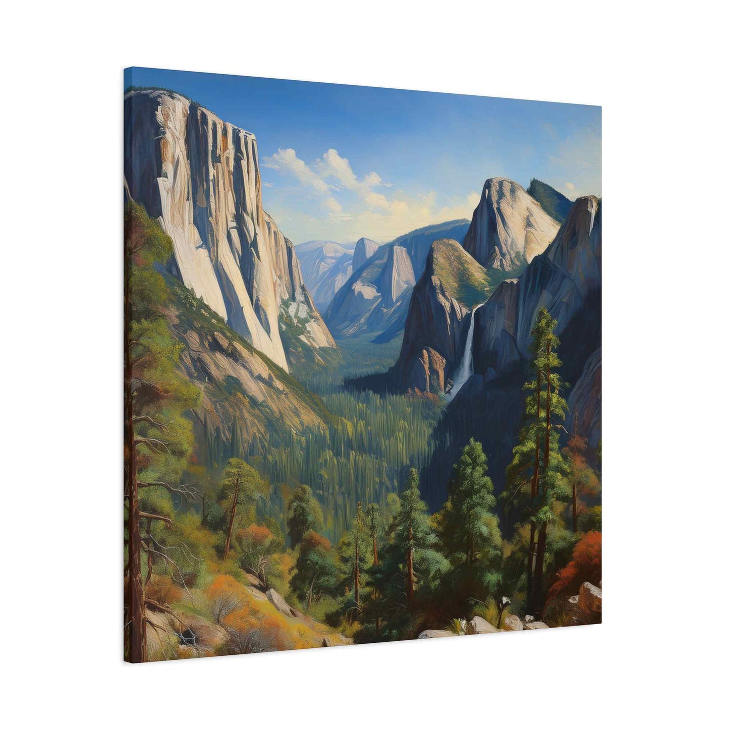 Yosemite Valley Print Canvas, Oil Paint Print 20x20, 24x24, 30x30, 32x32, 36x36 Art Design Print Pine-Wood Inner Frame MC-60