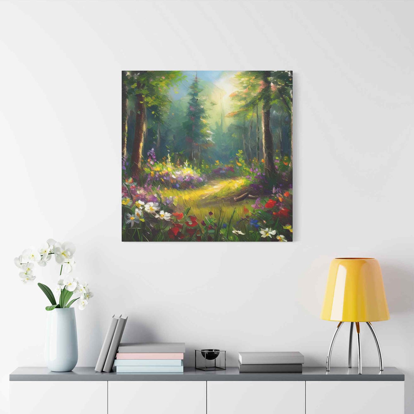 Summer Forest Print Canvas, Oil Paint Print 20x20, 24x24, 30x30, 32x32, 36x36 Art Design Print Pine-Wood Inner Frame MC-92
