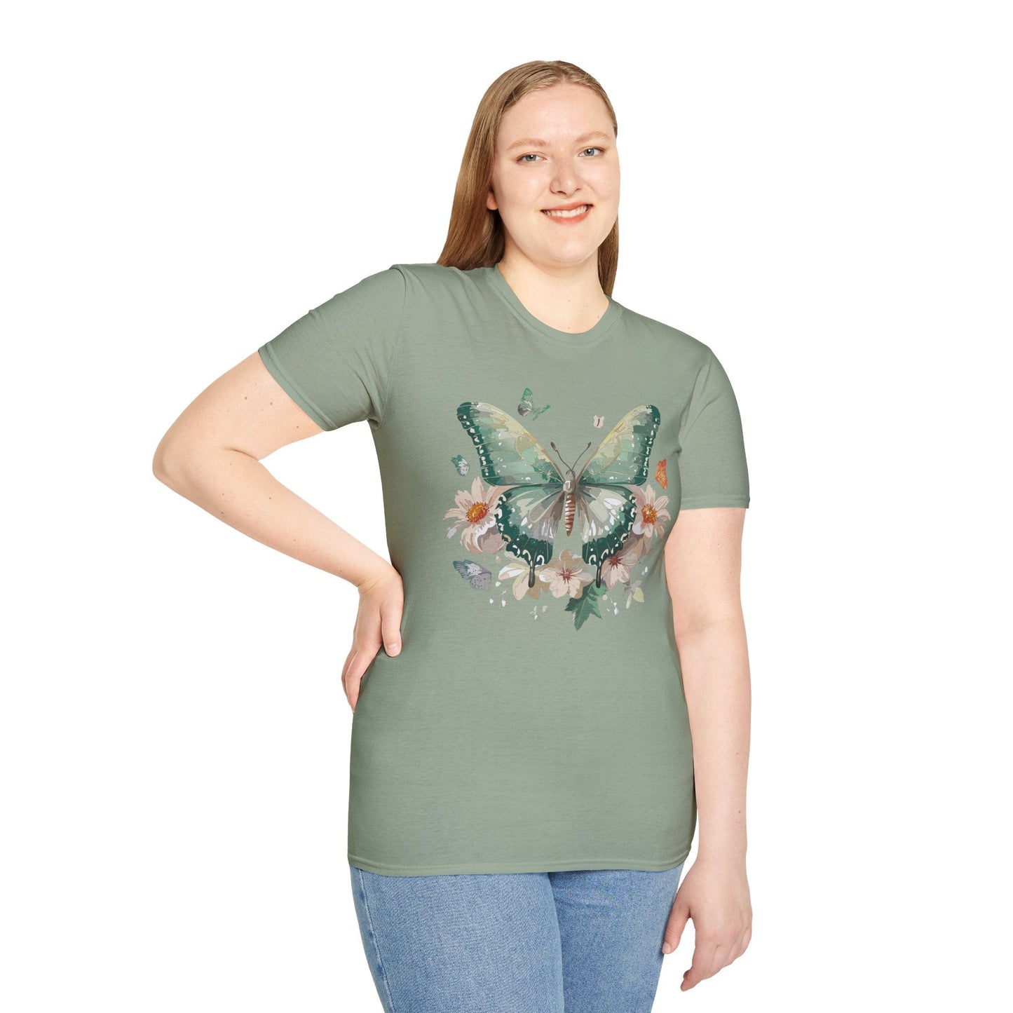 Butterfly T Shirt Unisex Softstyle Tee 100 Percent Ring Spun Cotton Monarch Design Premium Comfort