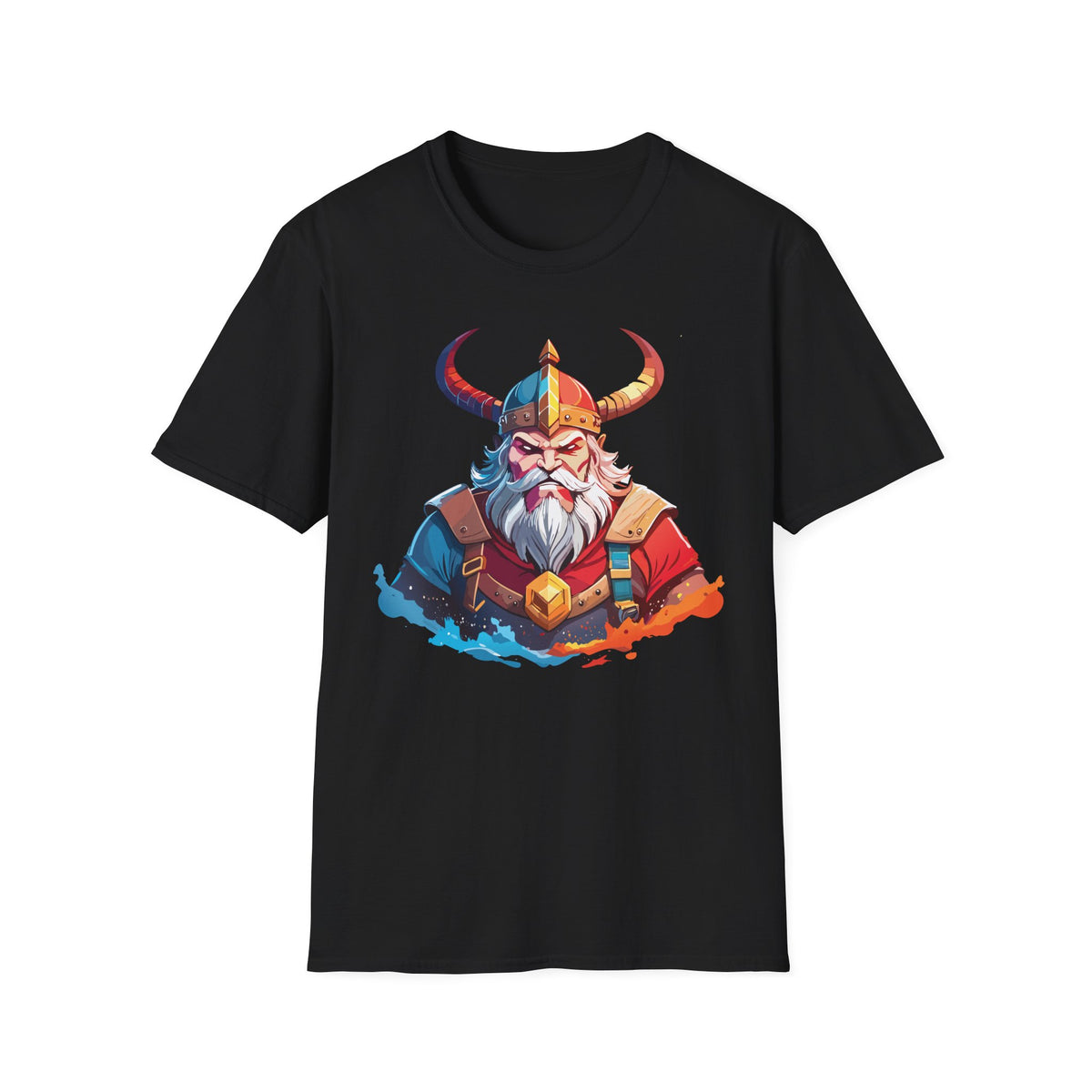 Viking Warrior Illustration T-Shirt | Horned Helmet Norse Art