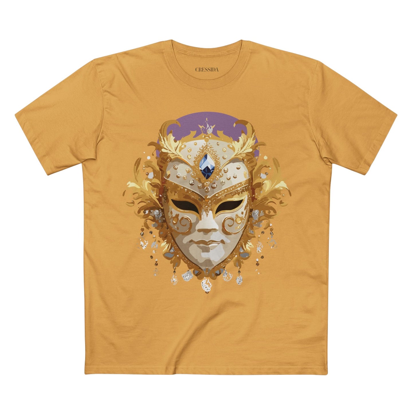 Carnival Mask Graphic T-Shirt Unisex 100 Cotton With Antique Gold Art Design Tee 18