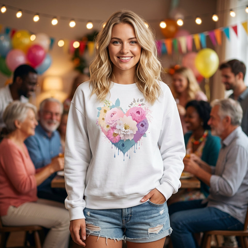 Floral Heart Love Graphic Valentine's Day Sweatshirt Unisex 50/50 Cotton-Poly Sweatshirt w25