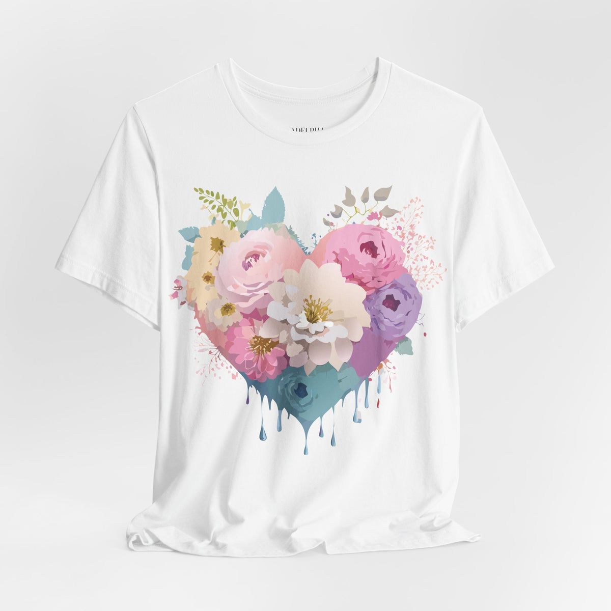 Valentine's Day Graphic Unisex Cotton Bella+Canvas Tee with Floral Art Design d134