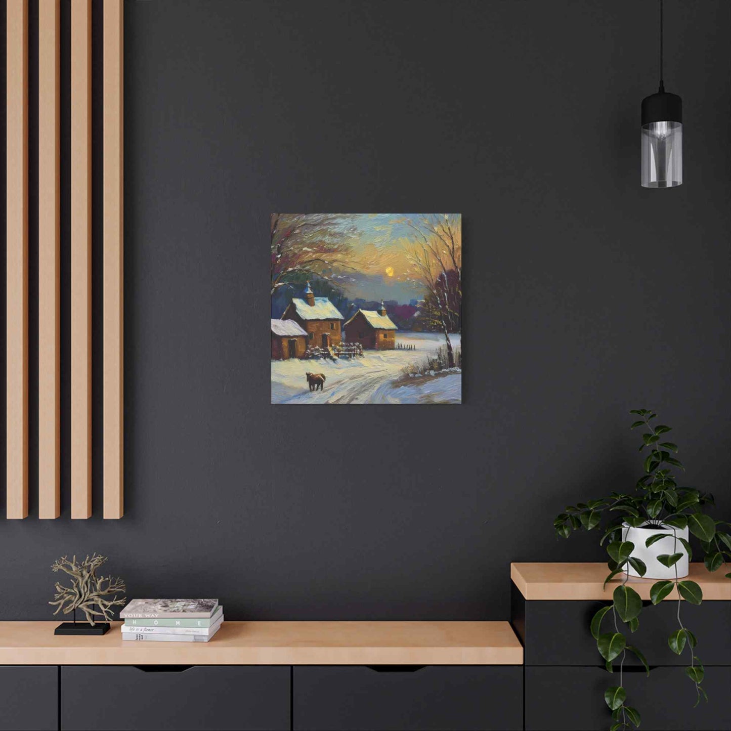 Countryside Winter Print Canvas, Oil Paint Print 20x20, 24x24, 30x30, 32x32, 36x36 Art Design Pine-Wood Inner Frame MC-111