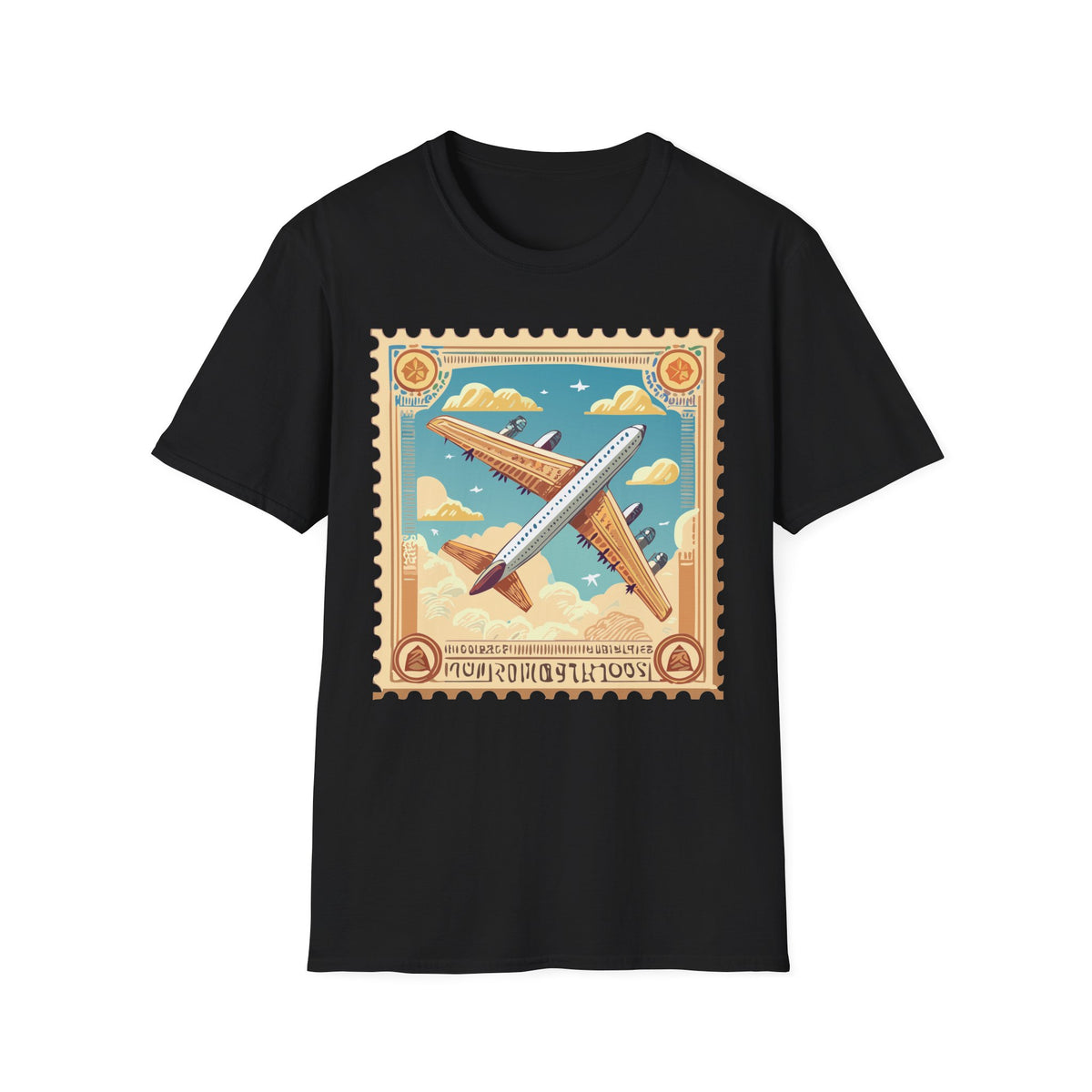 Vintage Airplane Stamp T-Shirt | Retro Travel Poster, Flight Graphic Tee Unisex 100 Cotton Gildan T-Shirt