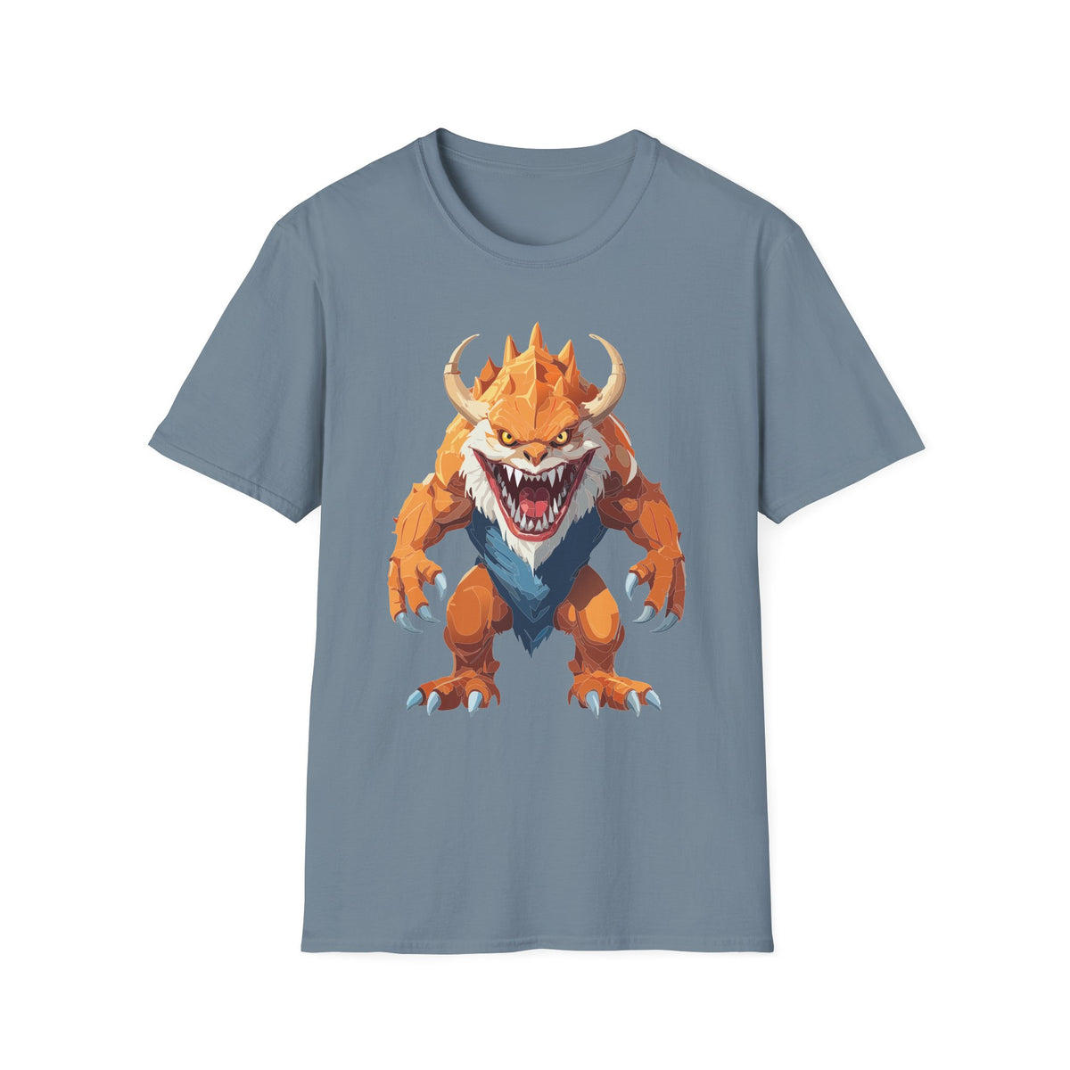 Monster Graphic T-Shirt — Fierce Orange Demon Creature Cartoon Graphic Tee Unisex 100 Cotton Gildan T-Shirt