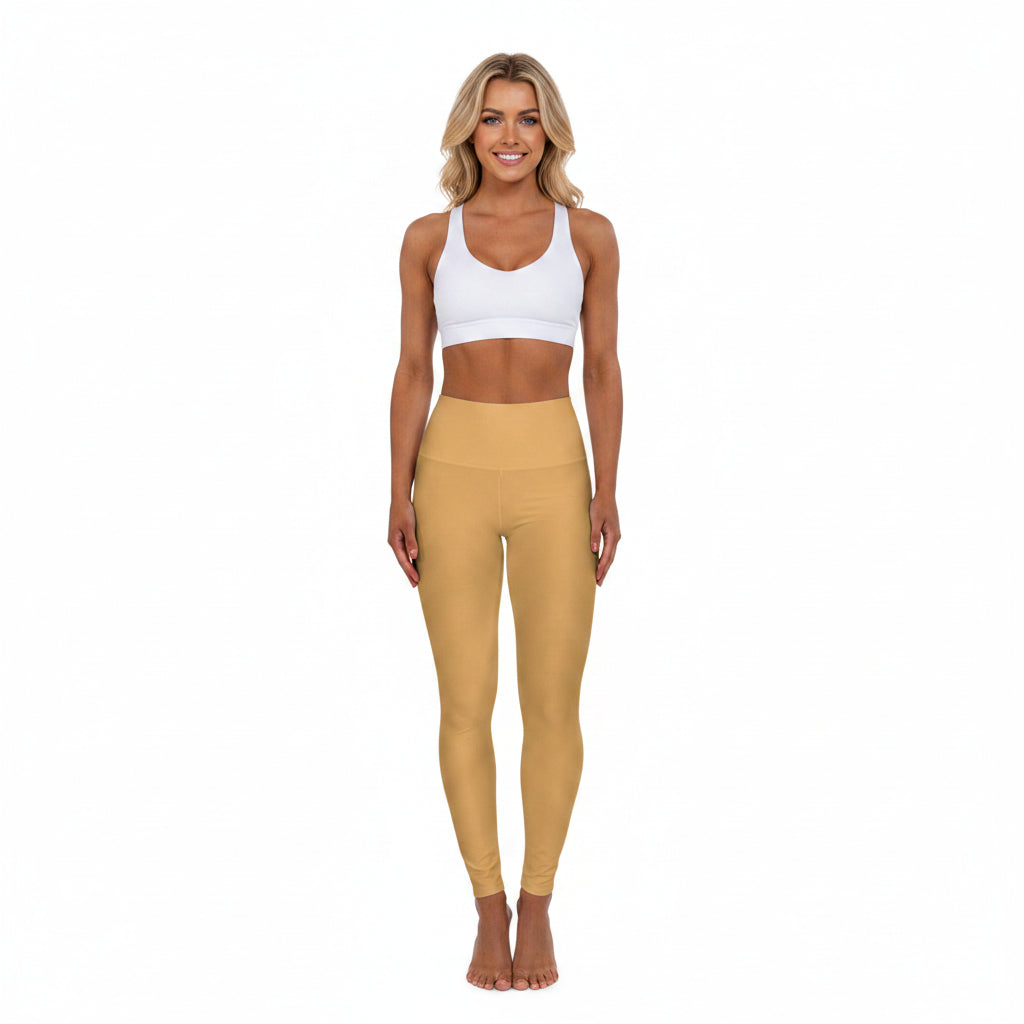 Sunlit Clay Yellow Color High-Waist Yoga Leggings Women's Seamless Poly-Span Stretchy Pants XS-2XL