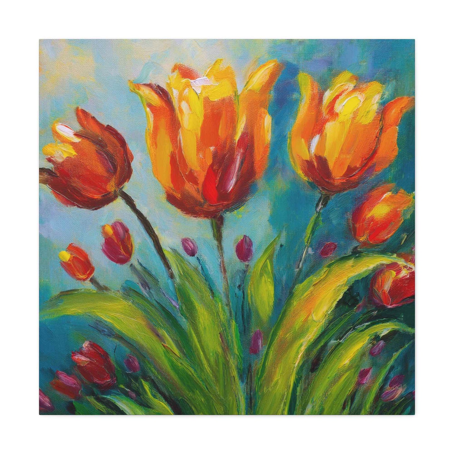 Tulips Print Canvas, Floral Oil Paint Print 20x20, 24x24, 30x30, 32x32, 36x36 Art Design Pine-Wood Inner Frame MC-143