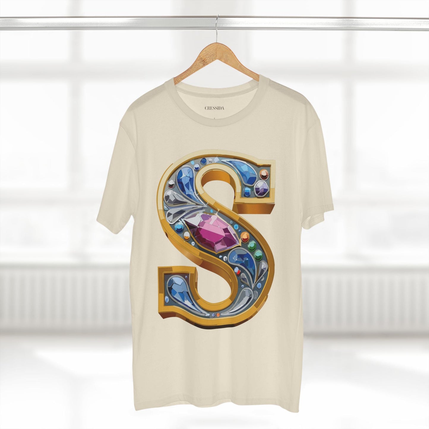 Letter S Graphic Design Tee Unisex 100 Cotton With Antique Gold Letters Artwork T-Shirt