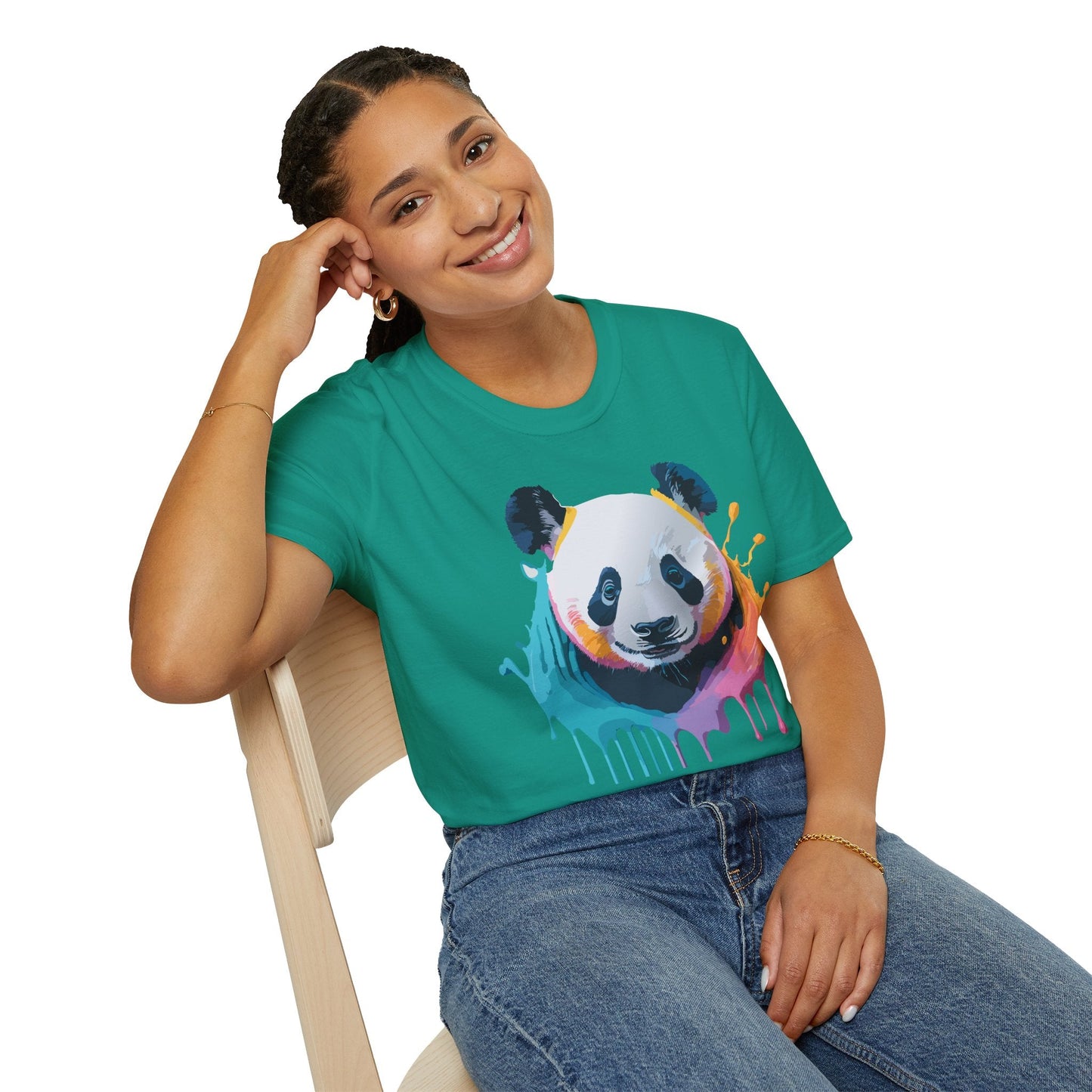 Unisex Panda Shirt T Shirt With Panda Animal Print Tee Softstyle Gildan 64000 100 Percent Ring Spun Cotton