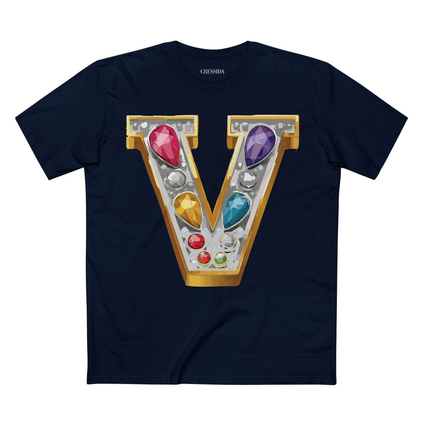 Letter V Graphic Design Tee Unisex 100 Cotton With Antique Gold Letters Artwork T-Shirt