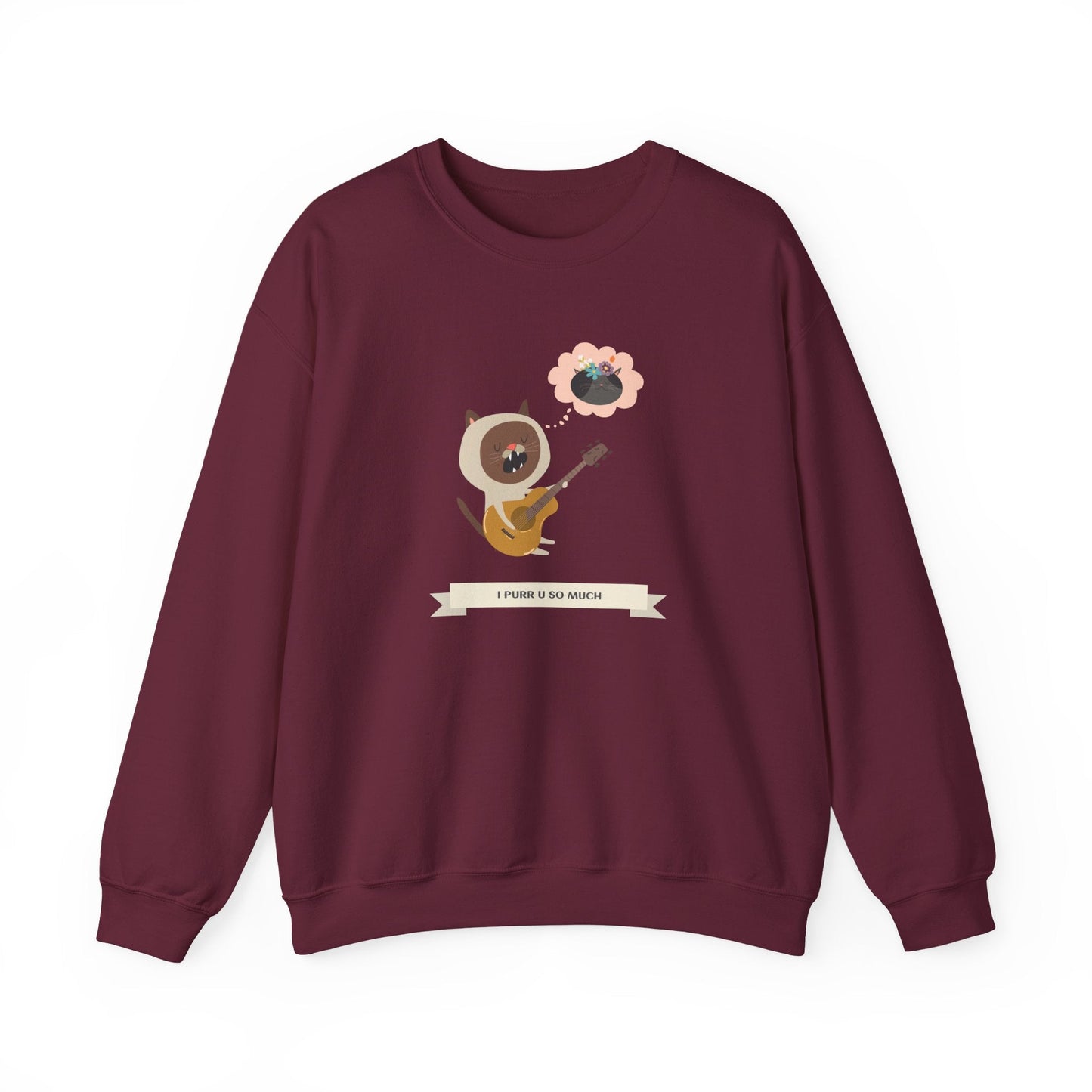 Cat with Guitar Sweatshirt, Love Sweatshirt, Cat Sweatshirt, Valentine's Day Sweatshirt, 50/50 Cotton-Poly Animal Sweatshirt 127