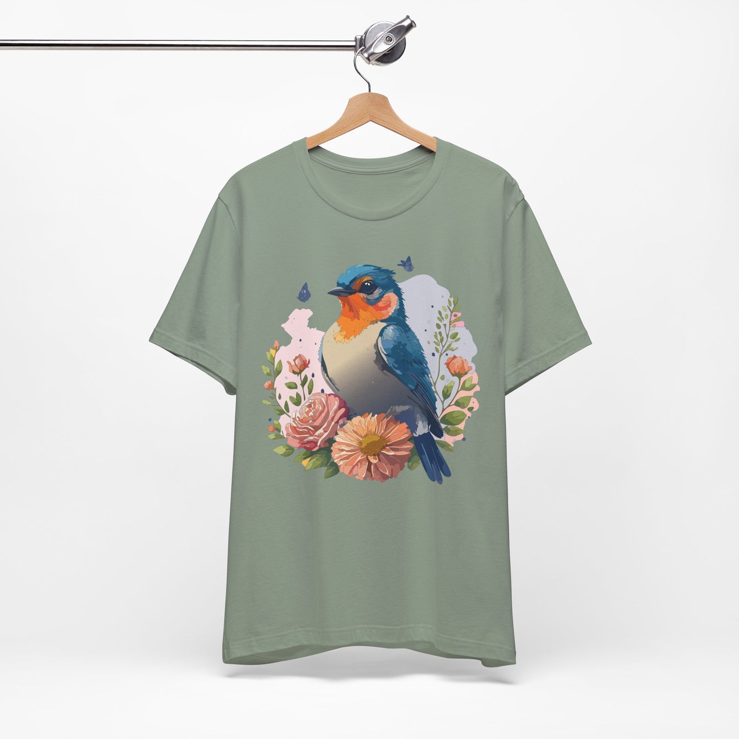 Floral Bird Tee, Animal Shirt, Bird Shirt, Floral Tee, Flower T-shirt, T-Shirt with Animal