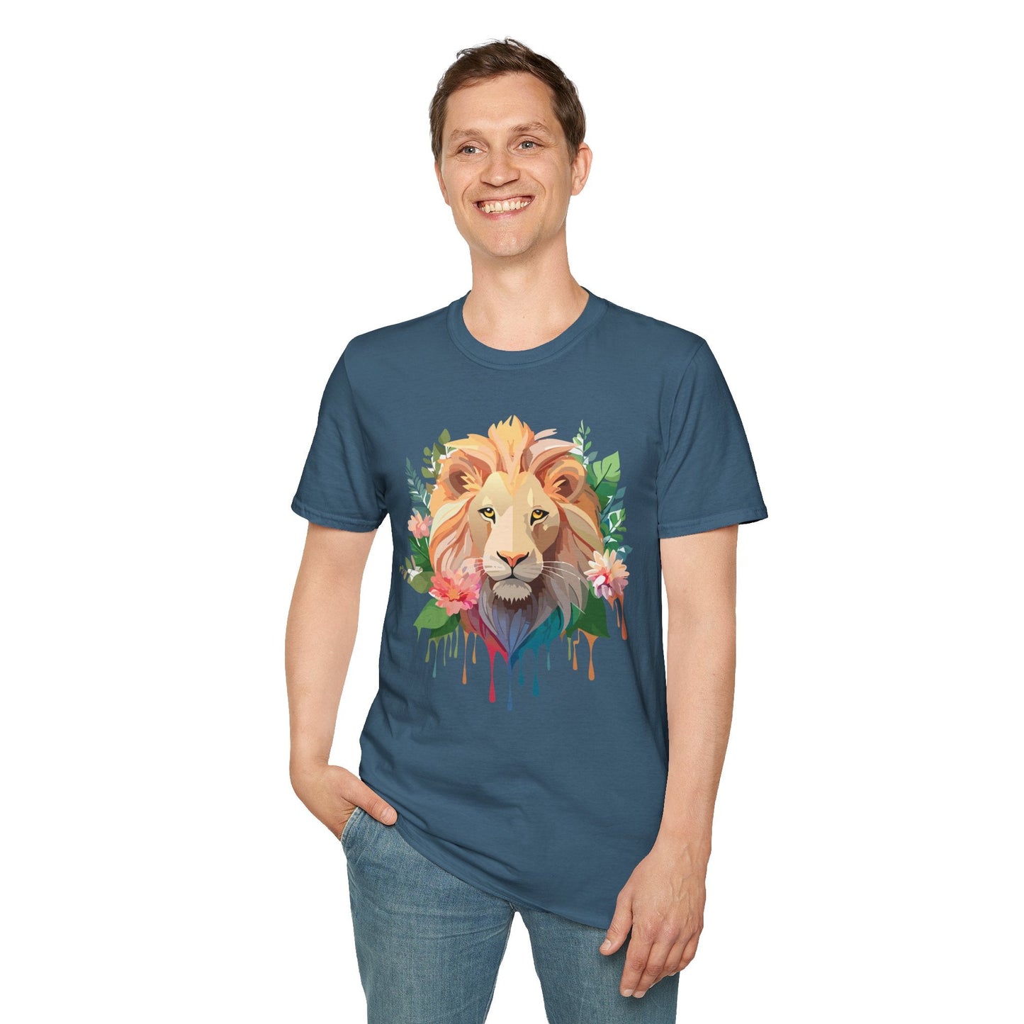 Gildan Unisex Lion Shirt Floral Lion Tee Animal Print Softstyle Tee