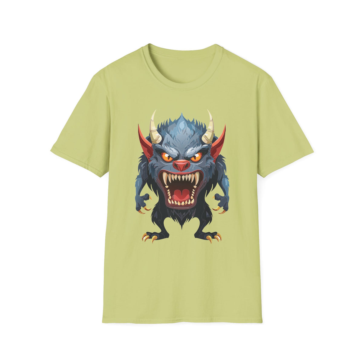 Werewolf Monster T-Shirt — Fierce Demon Face for Halloween Cartoon Graphic Tee Unisex 100 Cotton Gildan T-Shirt
