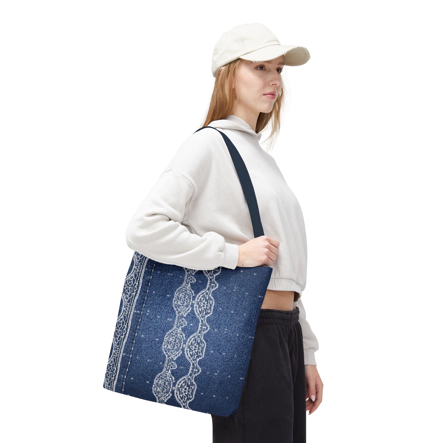 Denim Fabric Imitation Print Unisex Canvas Bag Poly Spun 3 Sizes Tote Bag 106