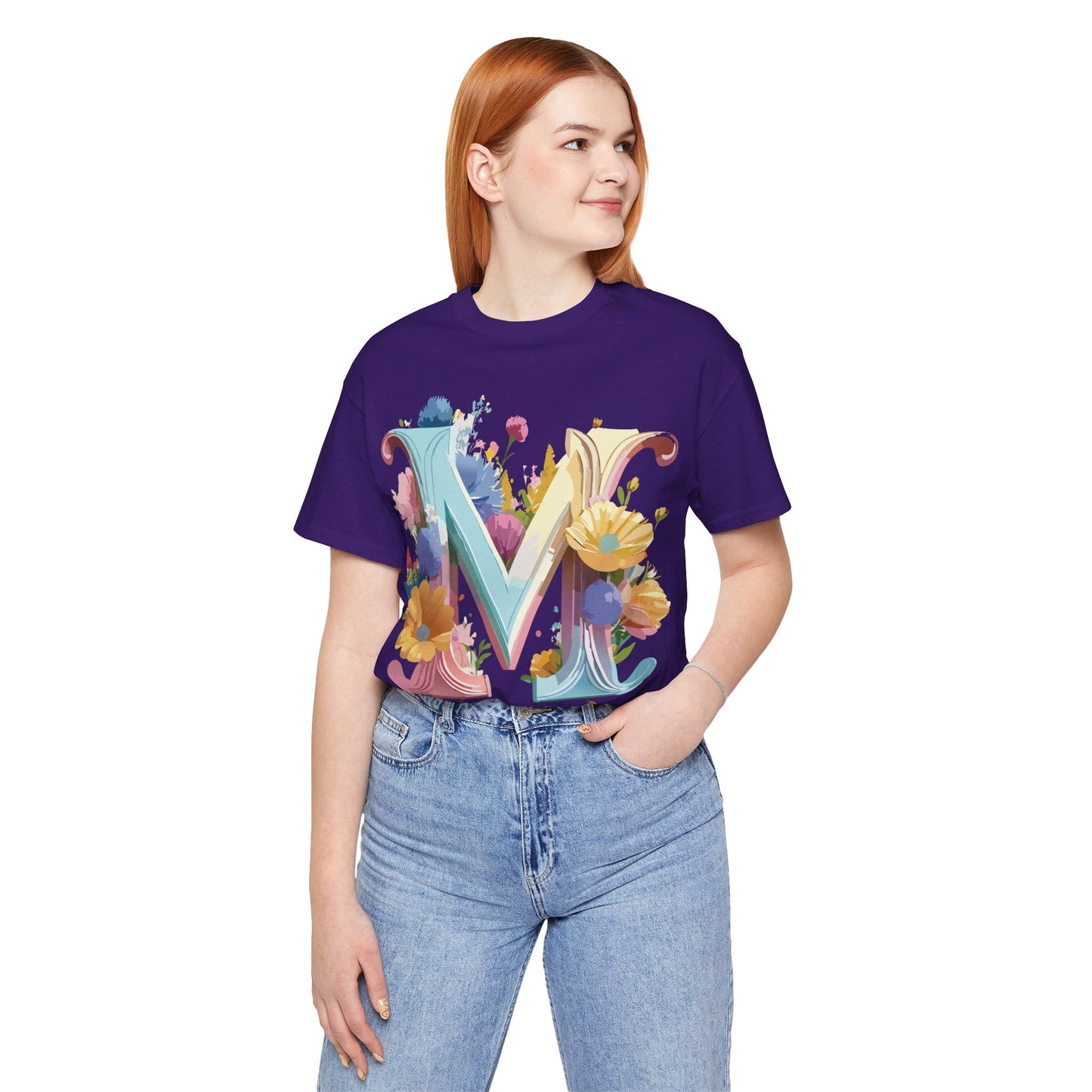 Letter M Shirt Unisex Graphic Tee Vintage Inspired Artwork Adelpha Short Sleeve Collection